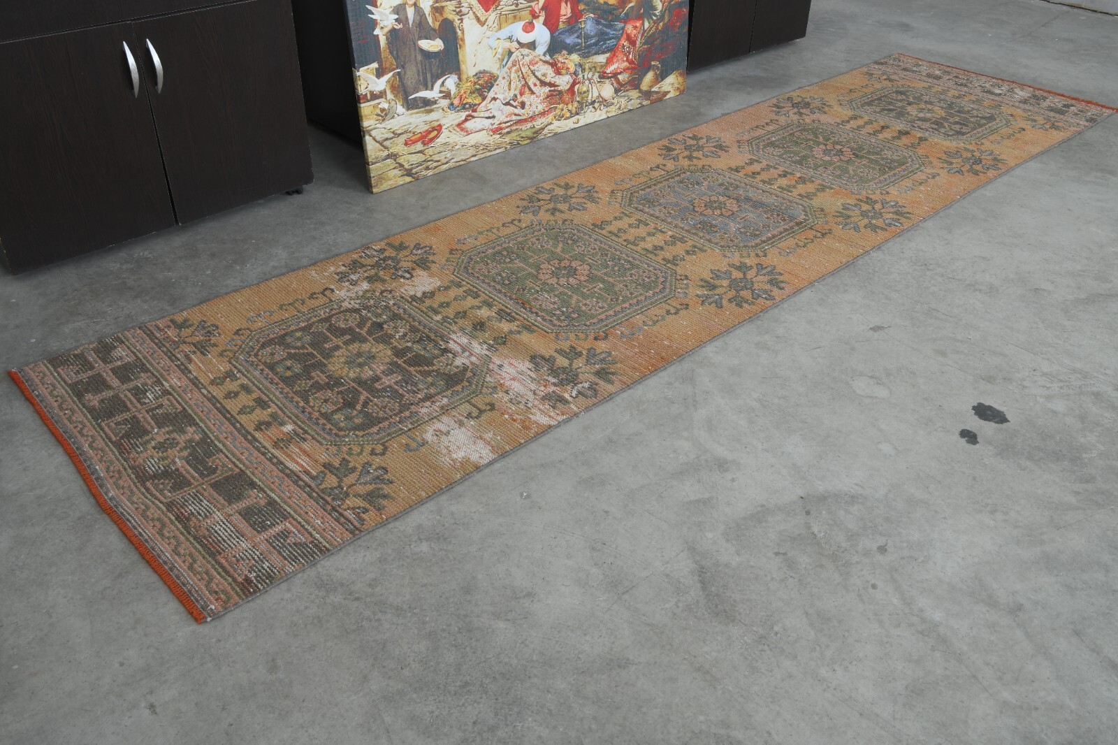 3×11 rug, turkish wool runner rug, hand-knotted vintage oushak runner rug,201