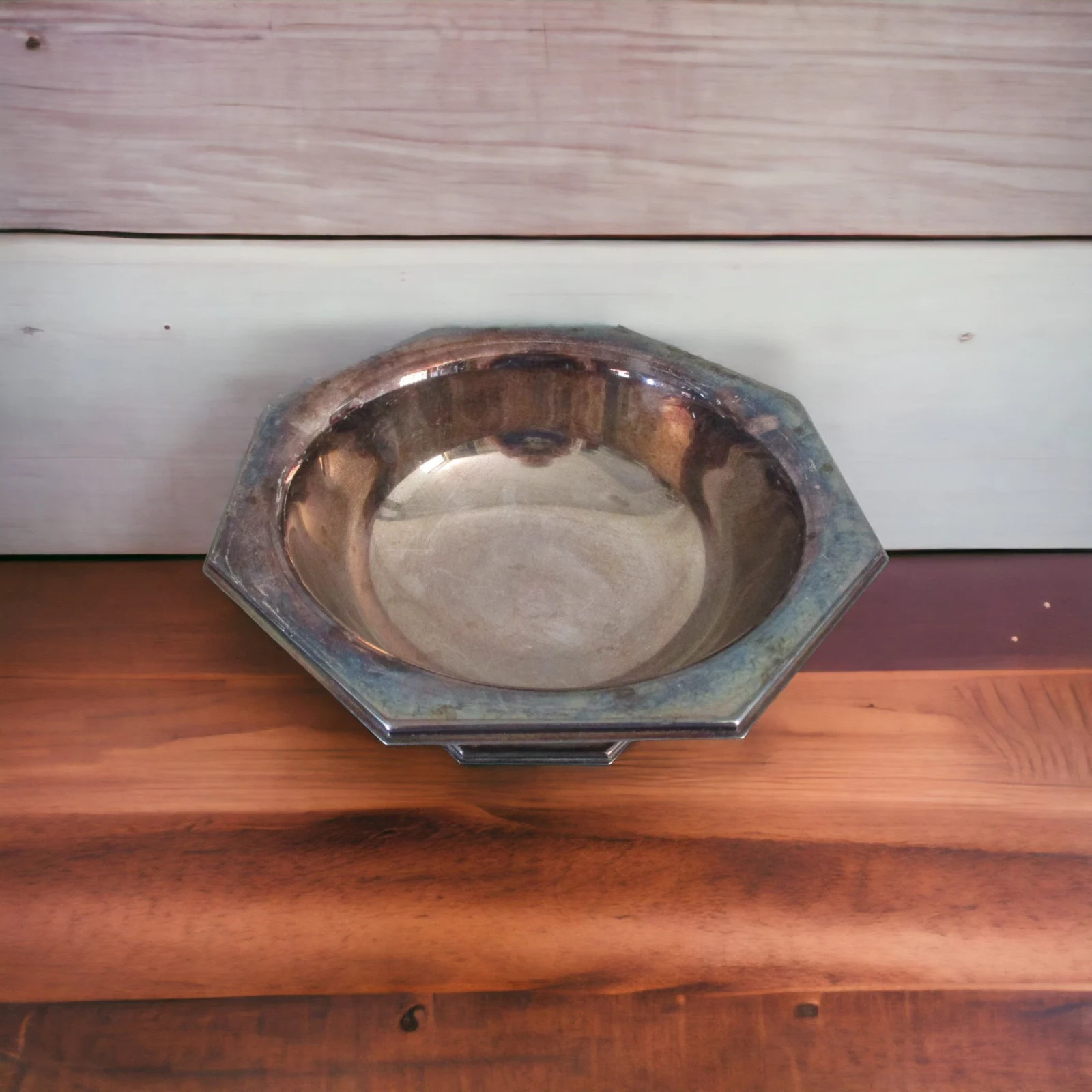 Vintage Sheridan Octagon Shaped Footed Serving Bowl Silver Plated