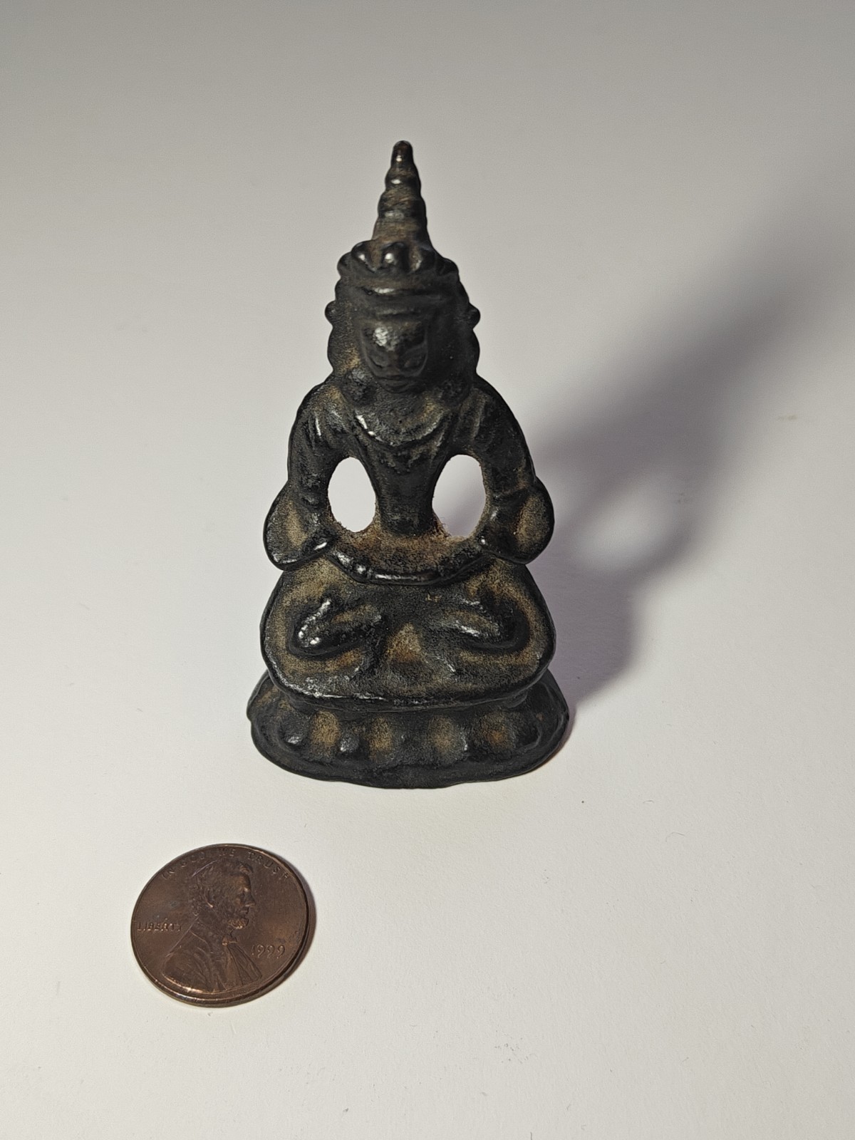Cast Iron Thai Buddha Miniature Temple Figure, Antique