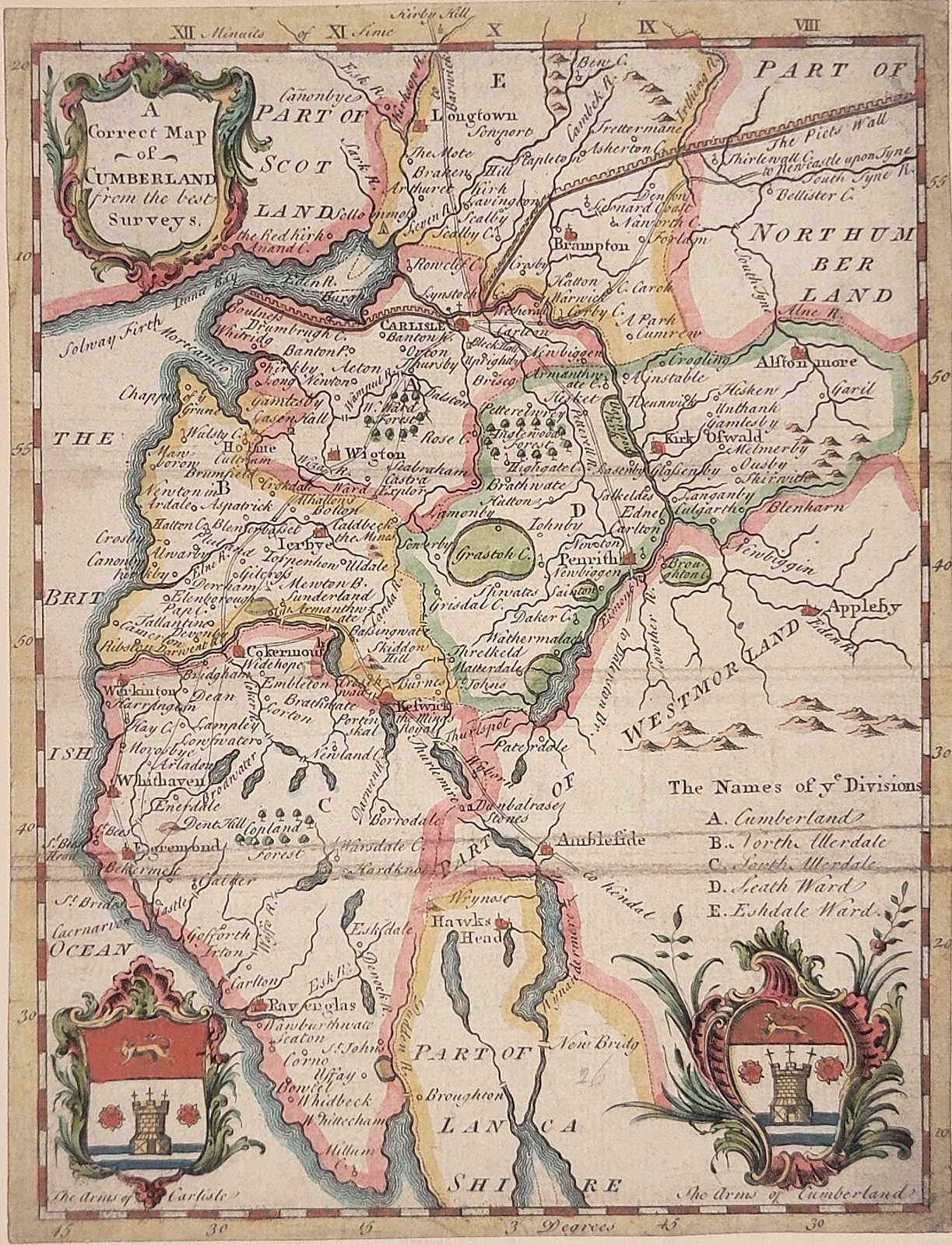 Morden Cumberland Map c1695 Hadrian’s Wall Lake District Britannia