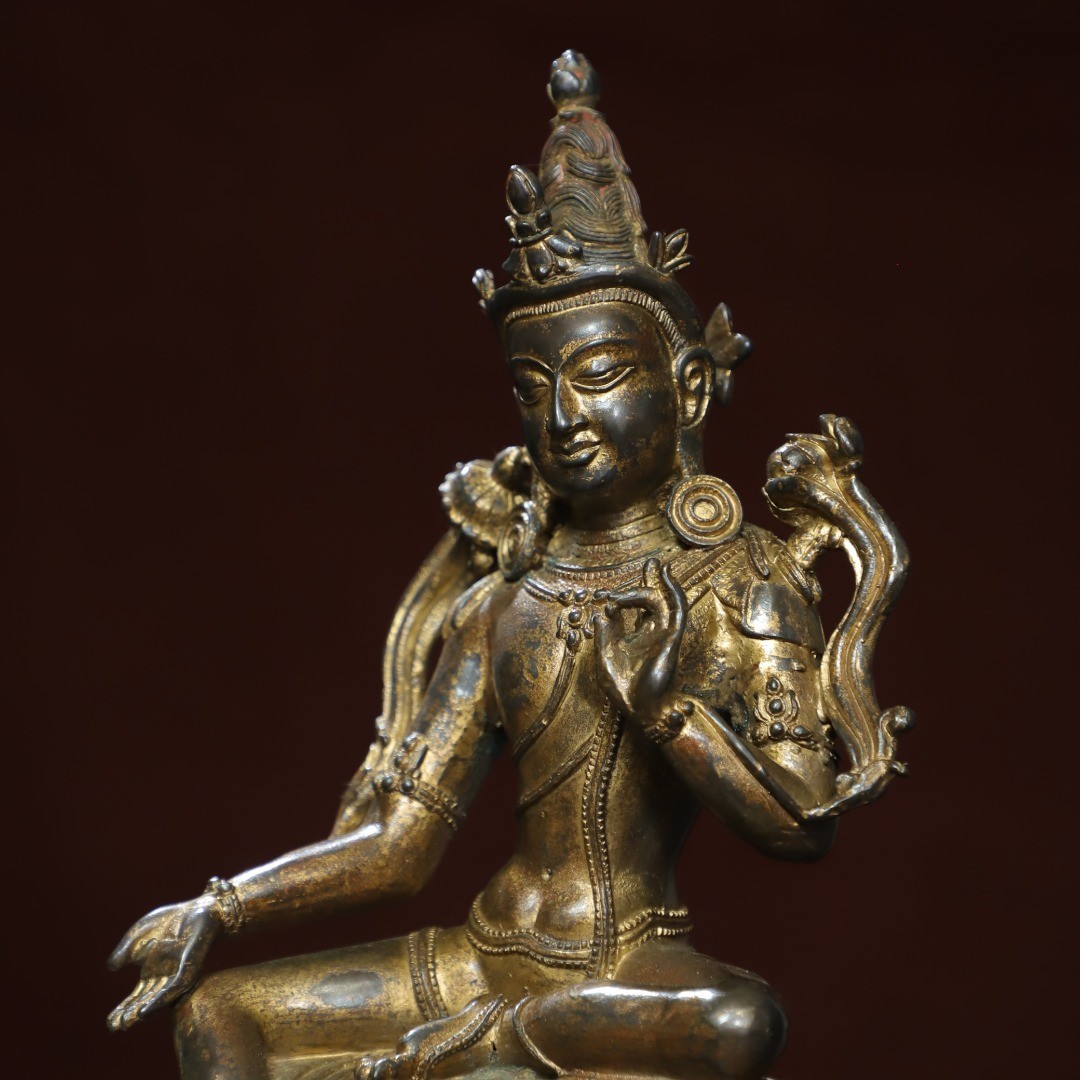 12″ China Old Ancient Tibetan Buddhism Bronze Ni Jin Green Tara Buddha Statue