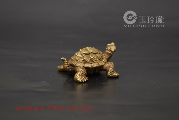 Collection Chinese Solid Brass Gold Turtle Ornaments Bronze Tea Pet Copper Art