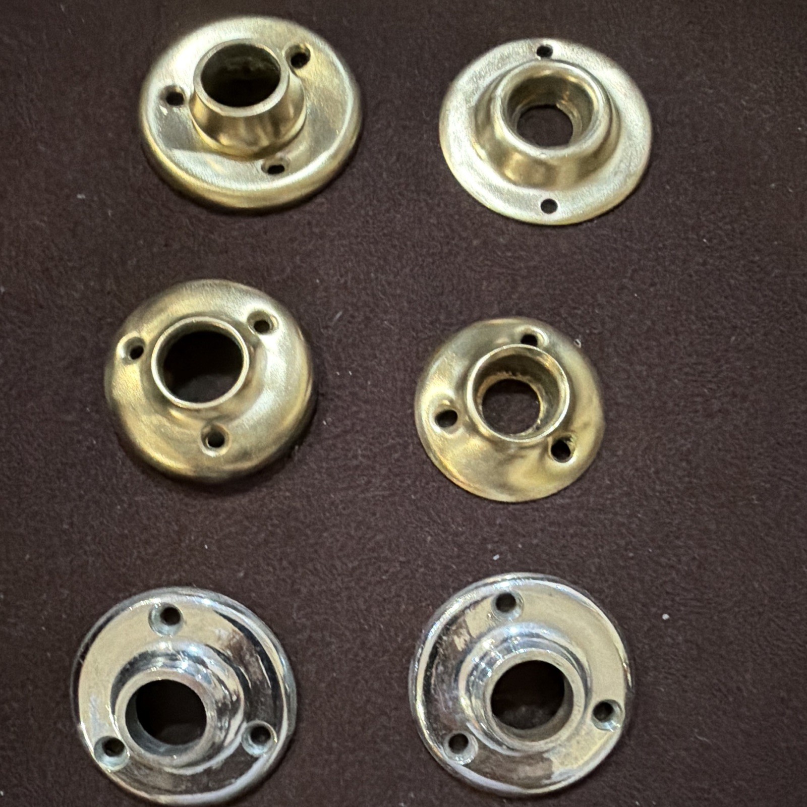 Lot of 2 Silver Tone 4 Brass Round Door Knob Backplates/Rosettes w/ Screw Holes