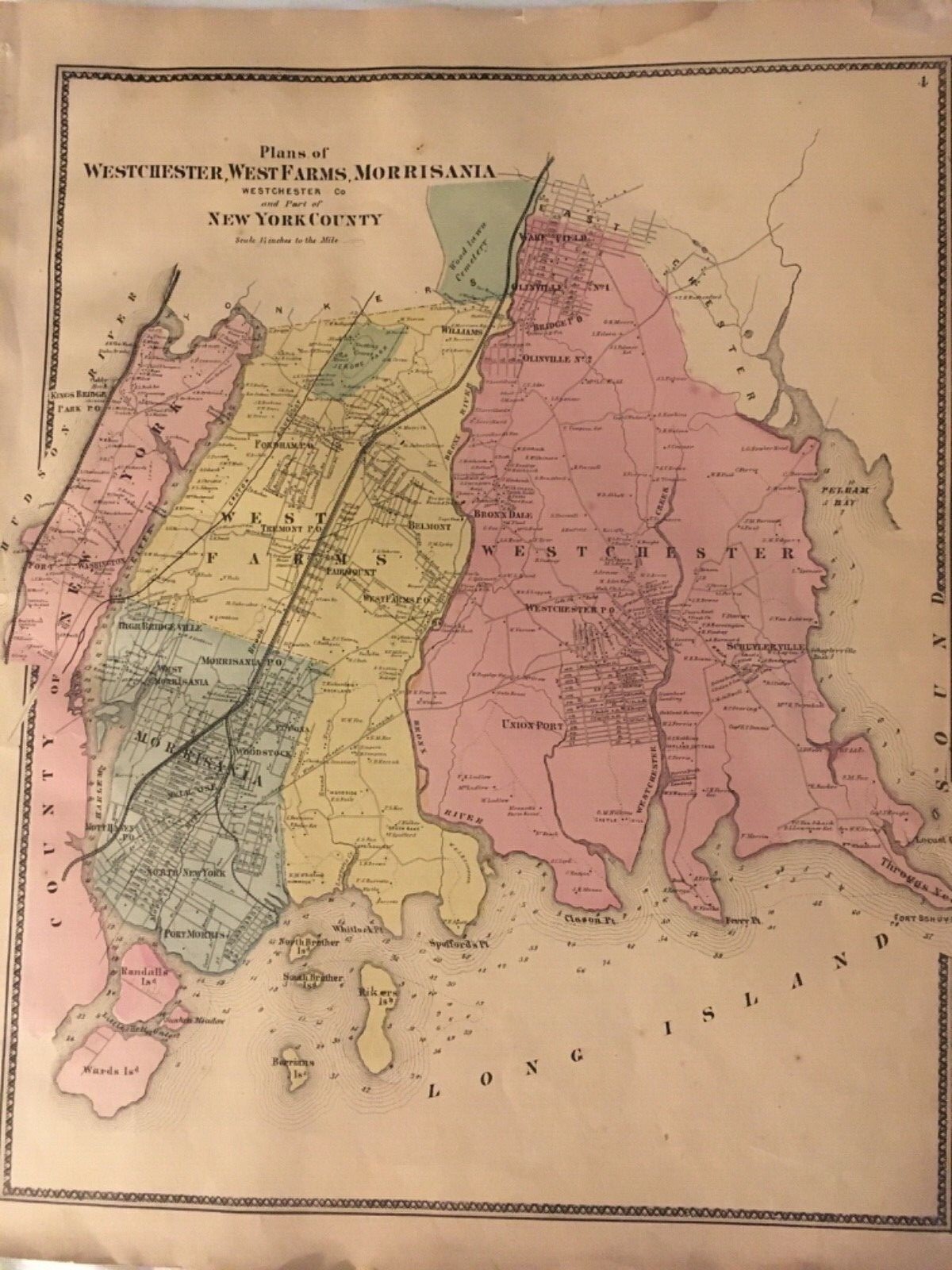Plans of Westchester, West Farms, Morrisania, NYC 1867 Lithograph by F.W. Beers