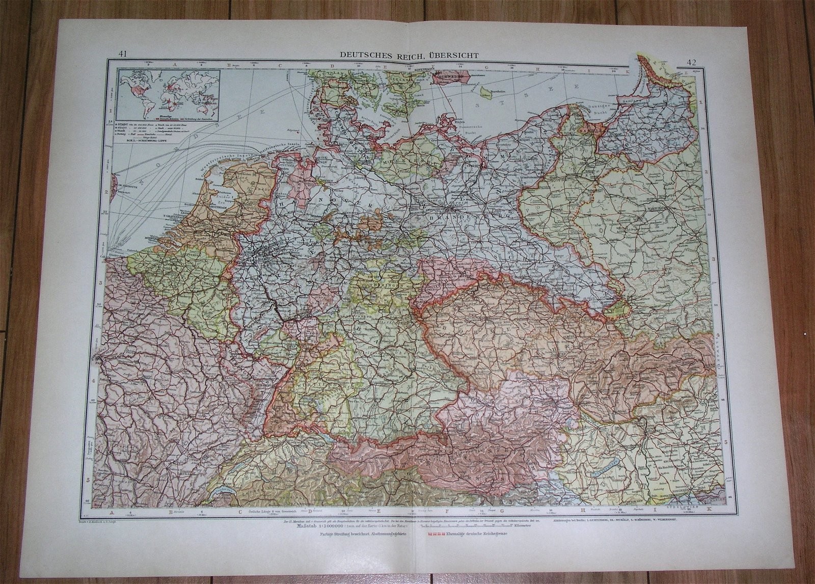 1928 VINTAGE MAP OF GERMANY SILESIA POMERANIA EAST PRUSSIA DANZIG POLAND CZECHIA