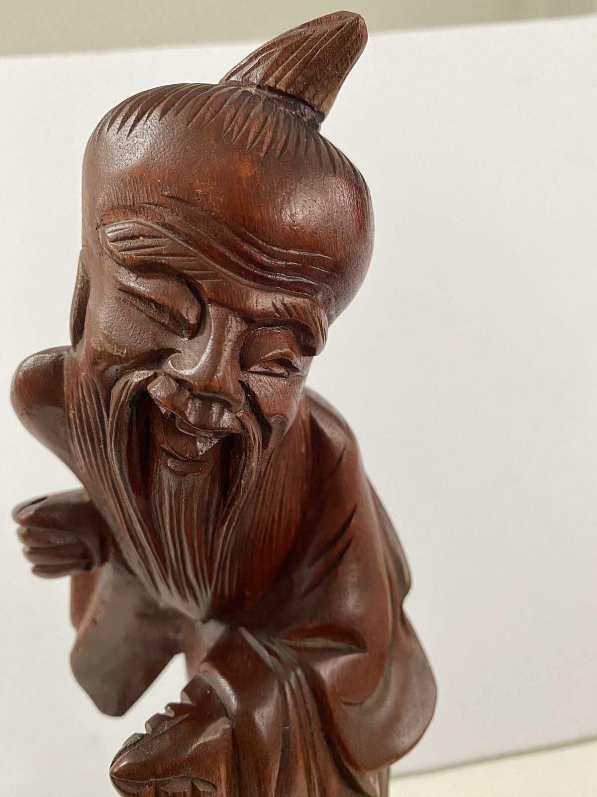 VINTAGE CARVED ROSEWOOD CHINESE Asian FIGURE Figurine Old man Fisherman 12”