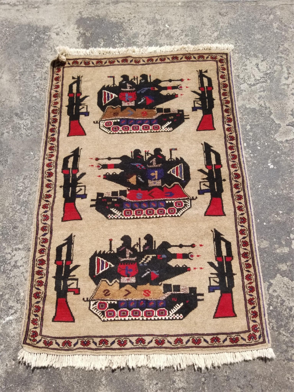Vintage Traditional Handmade Afghan Rare War Wool Multicolor Kilim Rug 52×34 in