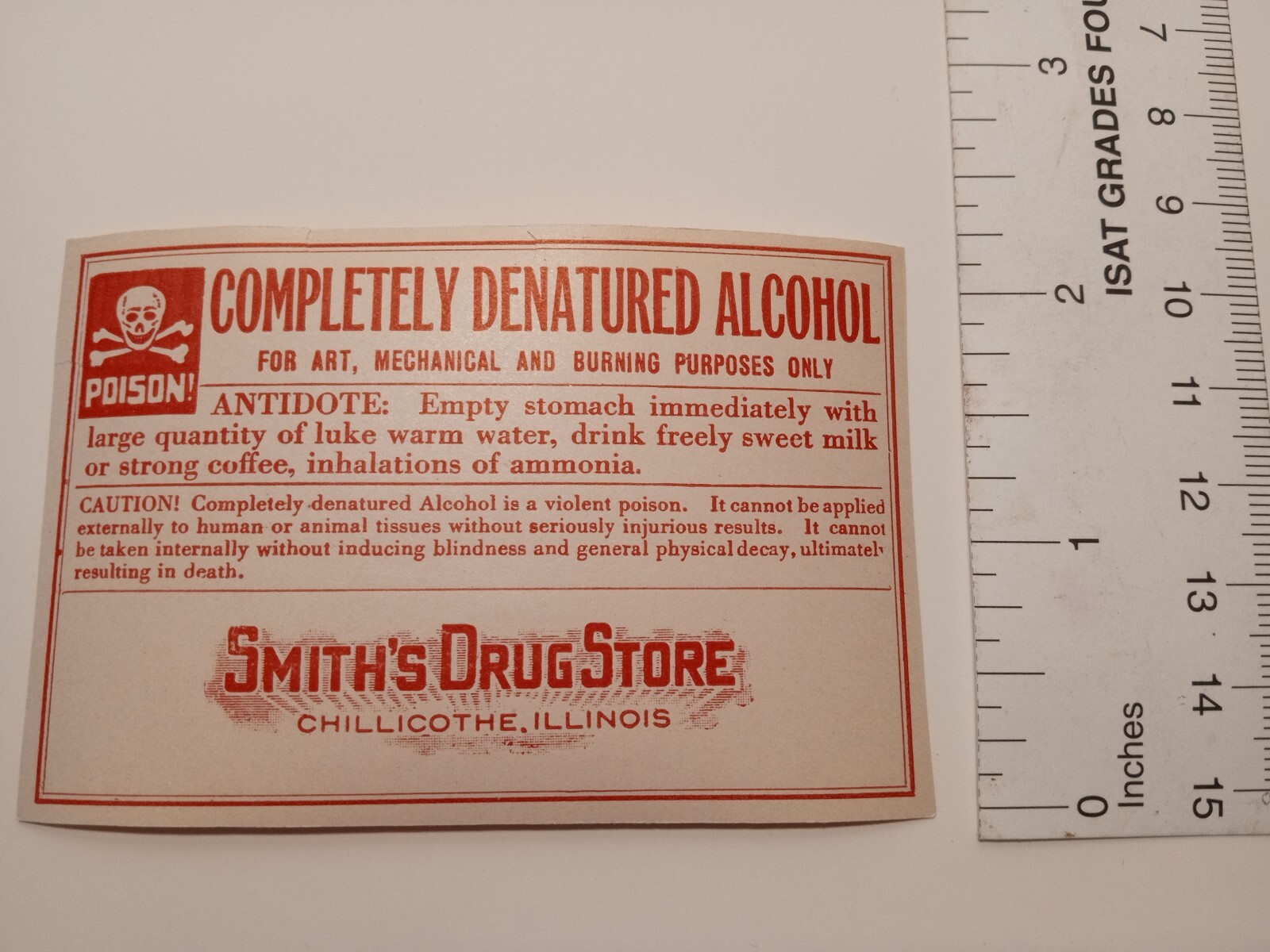 2 Antique Poison Druggist Labels Chillicothe IL Smiths Drug Store Skull