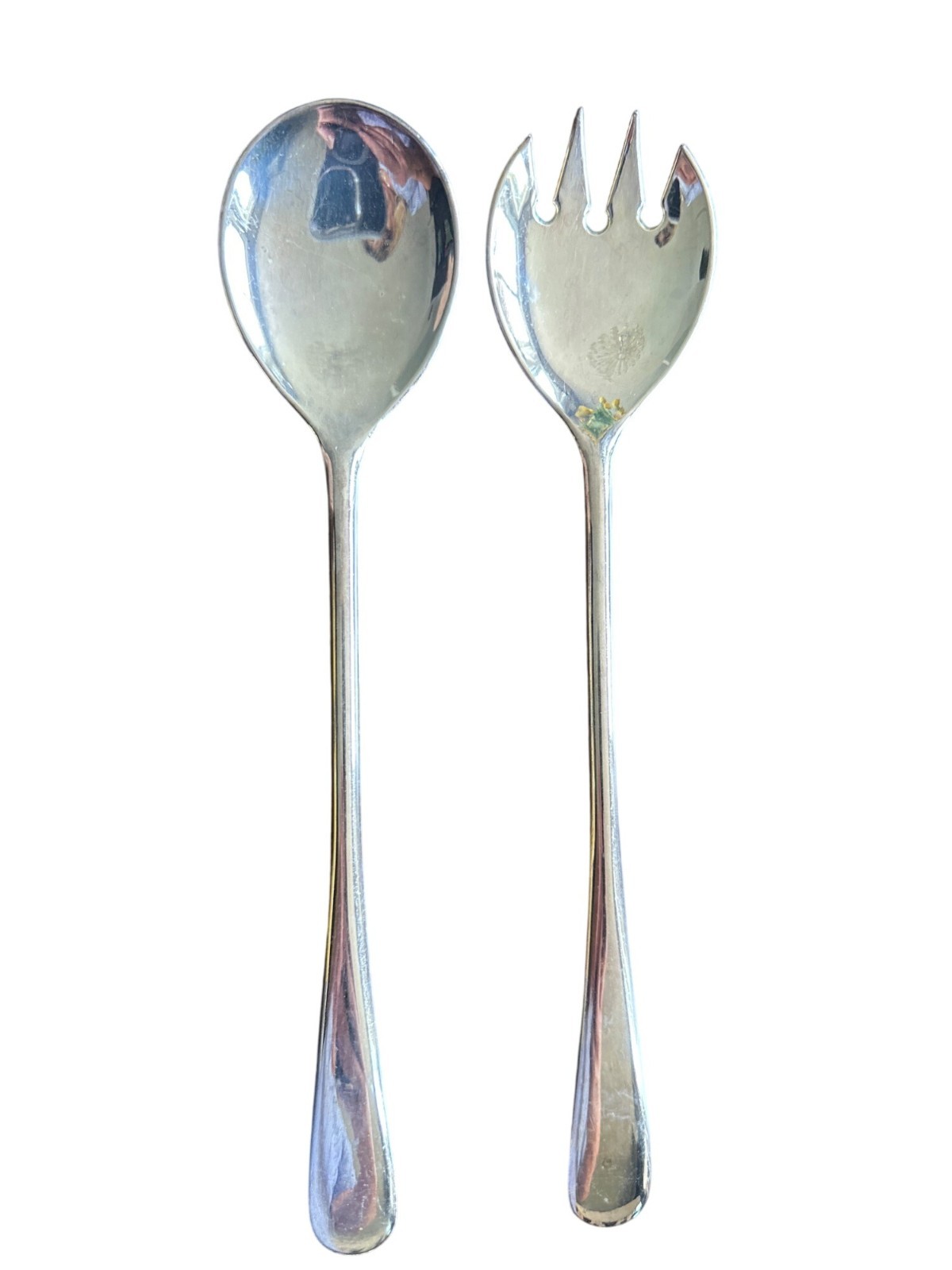 Silverplated Italy Serving Spoon and Fork Set 9.5 Inches Long Durable Classic