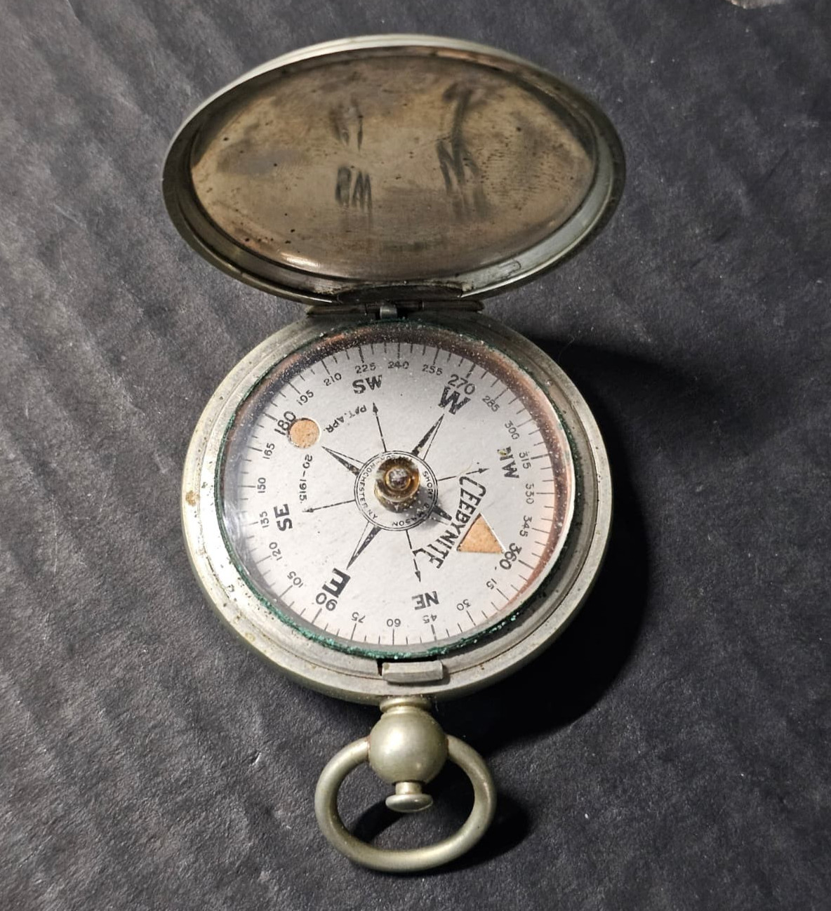 Antique WWI Era Military Ceebynite COMPASS, Short & Mason, Patent 1915