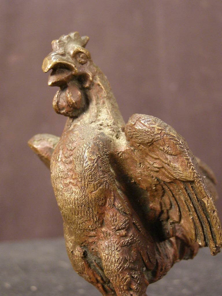 ~Antique SOLID Austrian Bronze Statue Sculpture Figure Chicken Rooster Figurine~