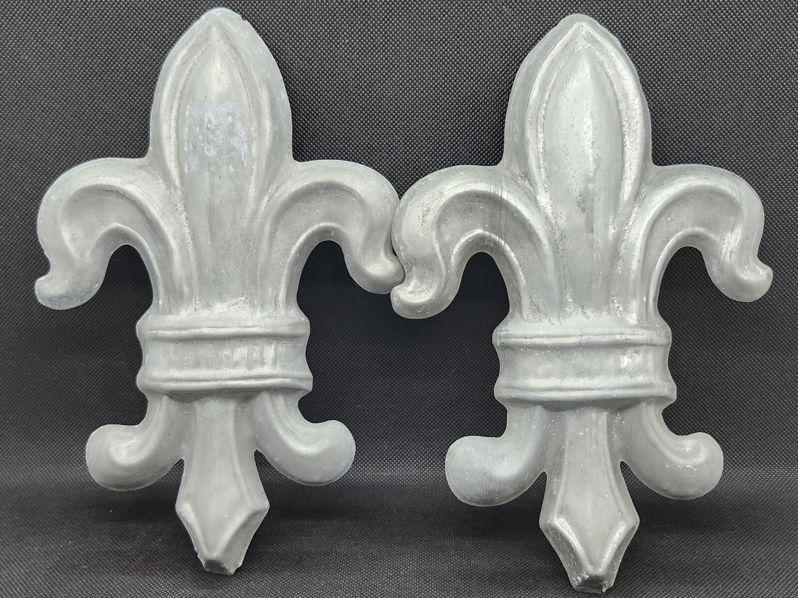 Antique Fleur De Lis Zinc Medallion PAIR Embossed Architectural Salvage NOS 9×6