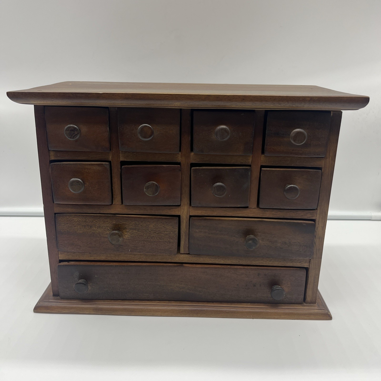 Vintage Apothecary Cabinet Hardwood Table Top Medicine Tea Spice Box 11 Drawers