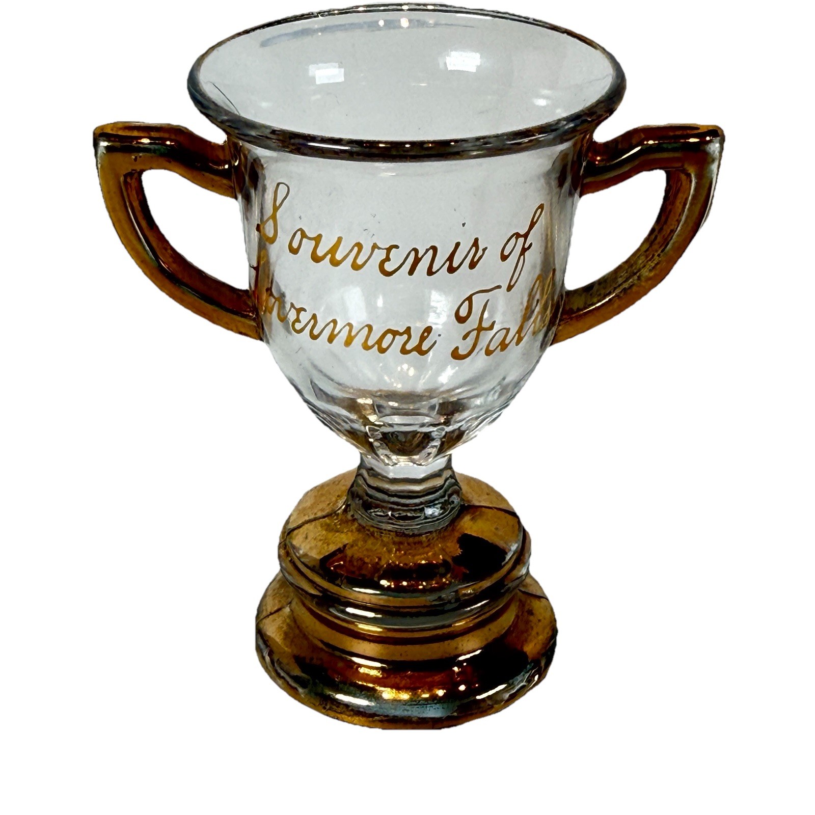 Livermore Falls , MAINE ME ANTIQUE Depression Souvenir Glass Trinket Trophy