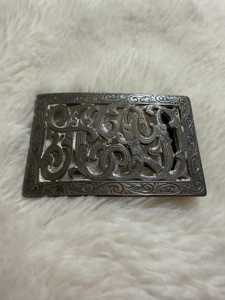 Antique Art Nouveau Pierced Silver Belt Buckle Openwork Scroll Hallmark