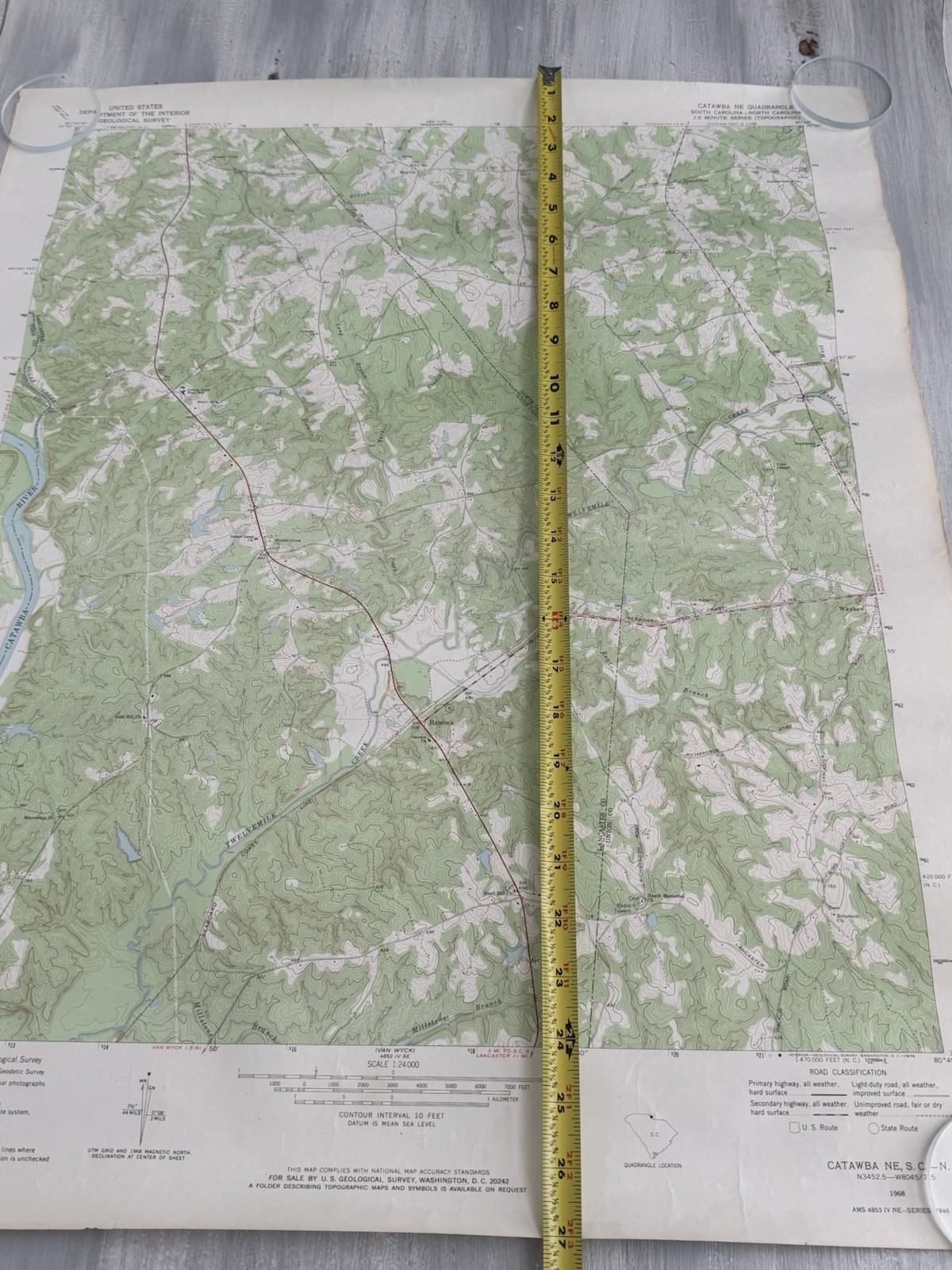 1968 Catawba SC Topographic Map Geological Survey 22″ x 27″ Indian Land