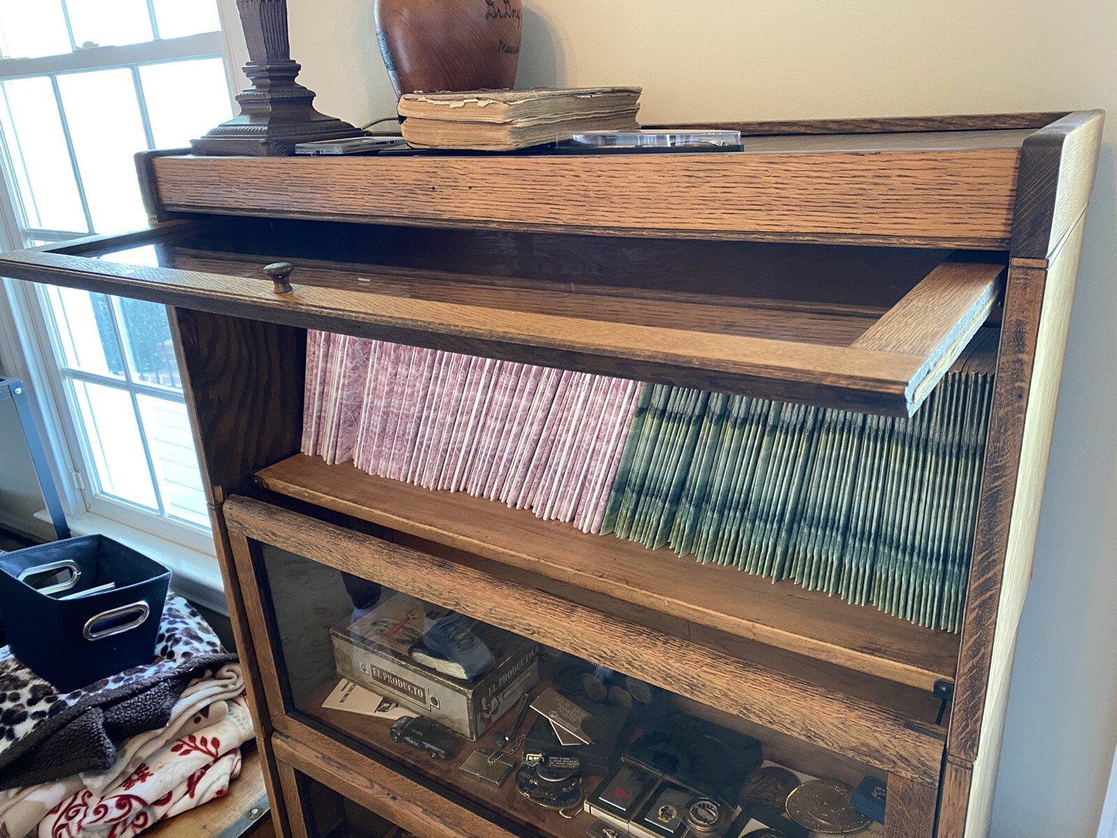 antique Oak book Case – Three Sections with Glass Doors – Buyer Pays Shipping