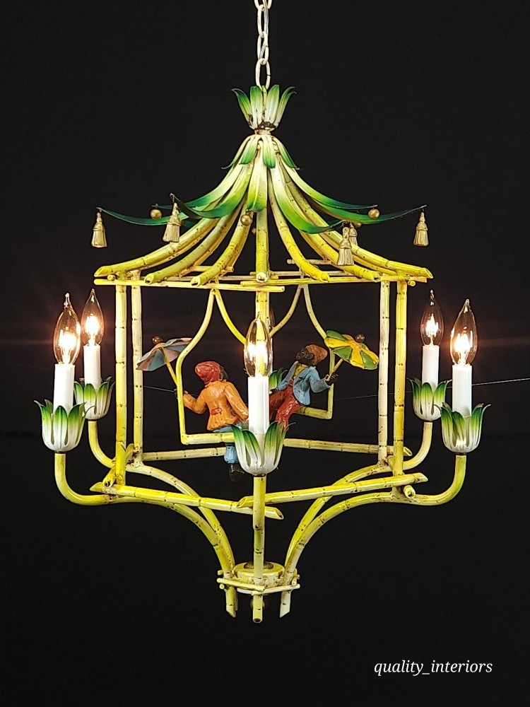 ANTIQUE Tole Extremely Rare & HTF Monkey on a Swing 6 Light Chandelier Orig. Cap