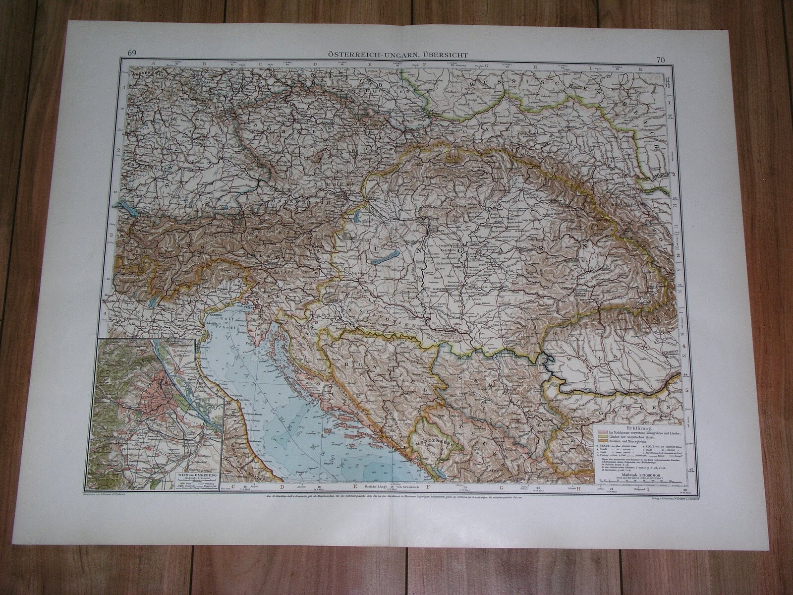 1909 ANTIQUE MAP OF AUSTRIA HUNGARY EMPIRE POLAND TRANSYLVANIA GALICIA UKRAINE