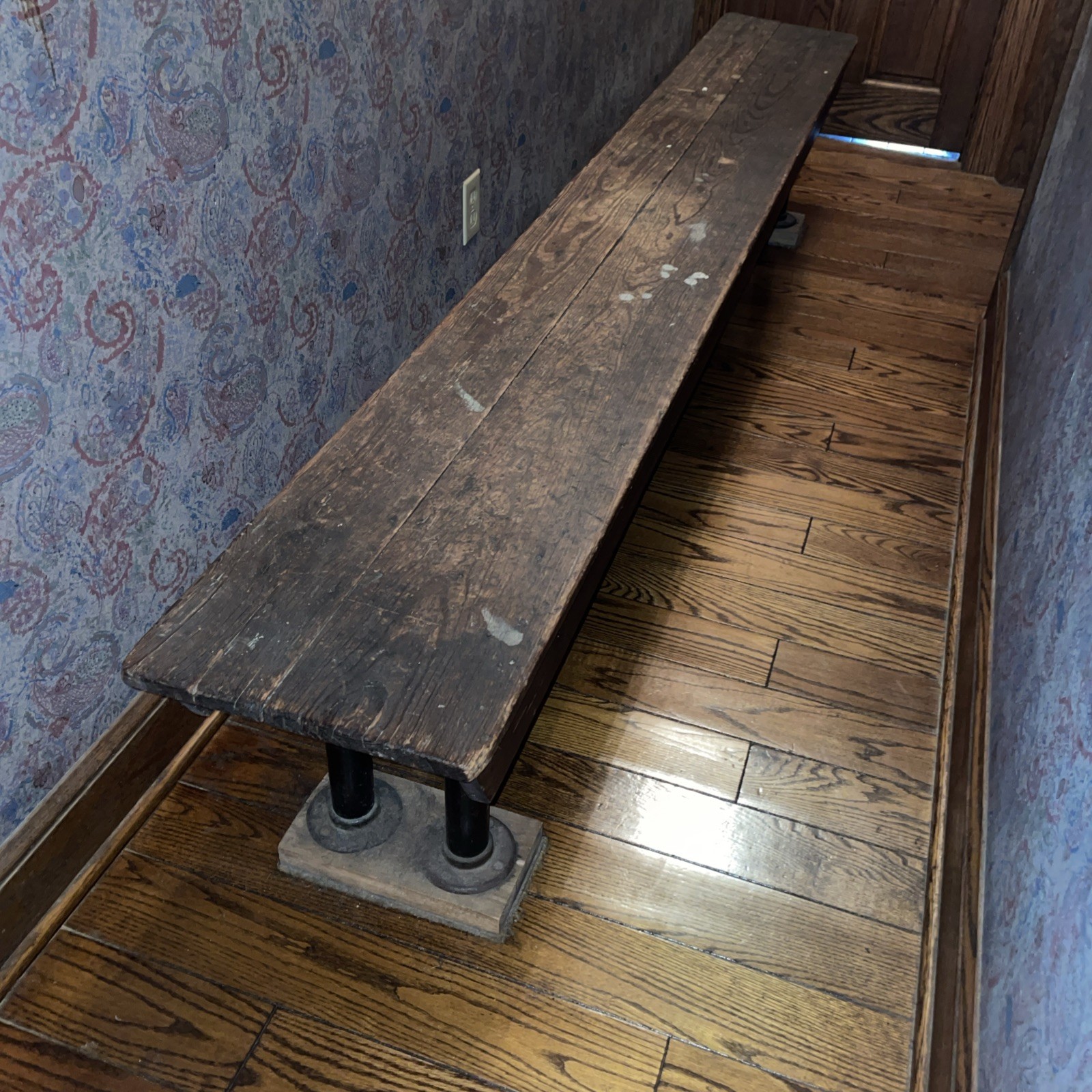 Antique /vtg Wood/ Metal 8’ L X 13” W C 17” H Bench – Very Good