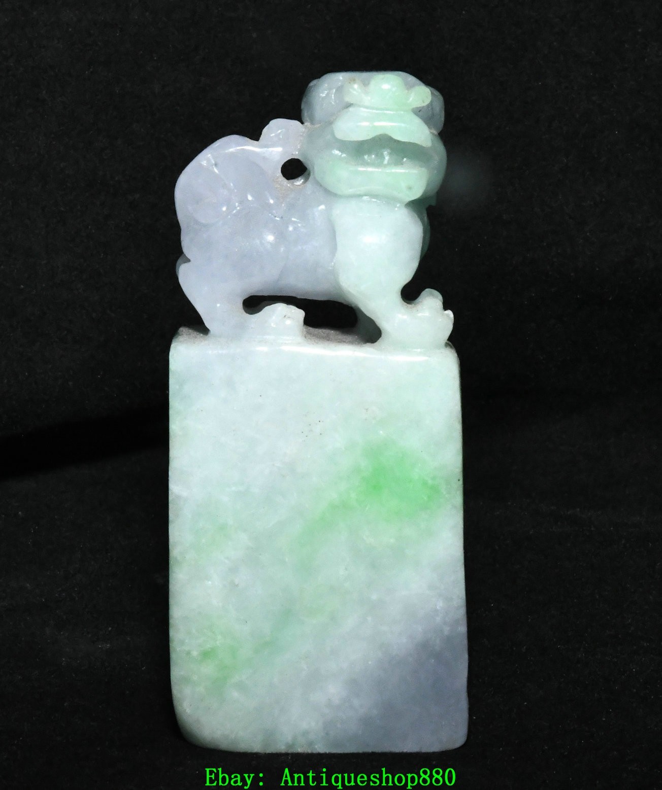 3.5”Old Chinese Emerald Jadeite Carving Foo Fu Dog Guardion Lion Animal Statue