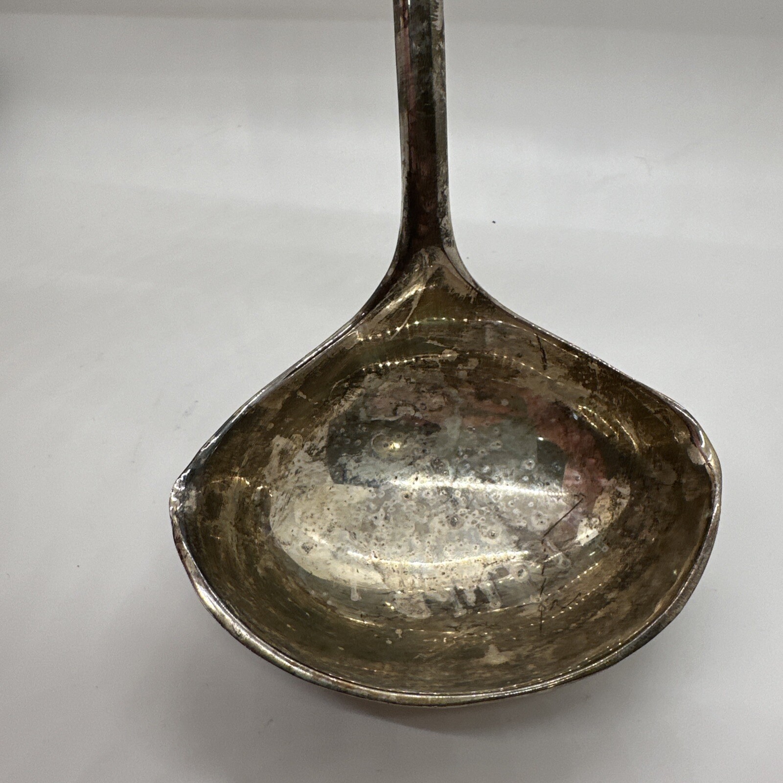 Vintage Large Heavy Silver Plated Double Spouted Soup Ladle w/ Handle Rest 13″L