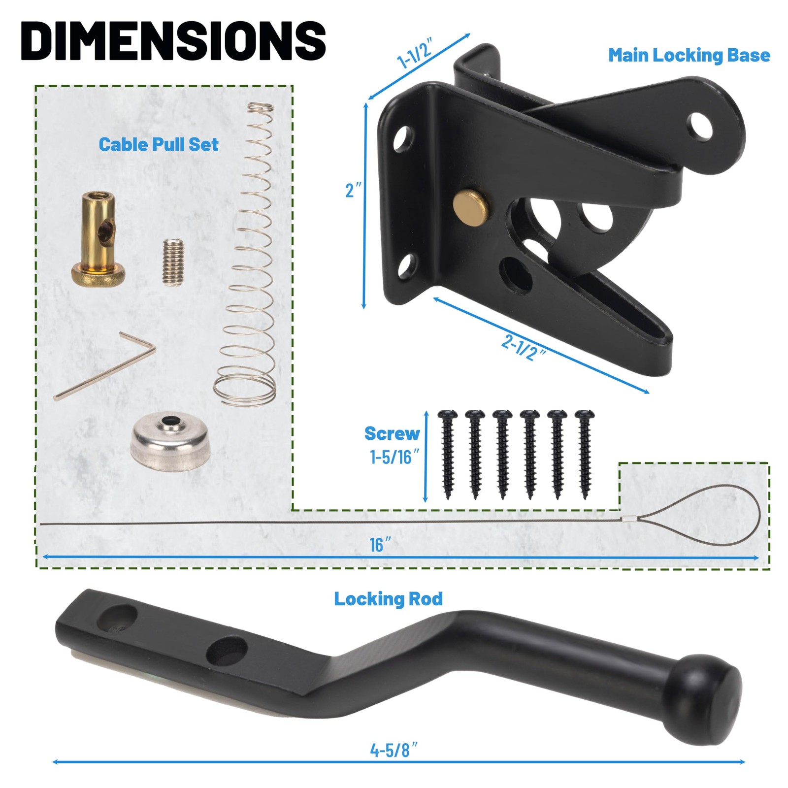 Self Locking Gate Latches with Spring Cable Pull, Latch Pull