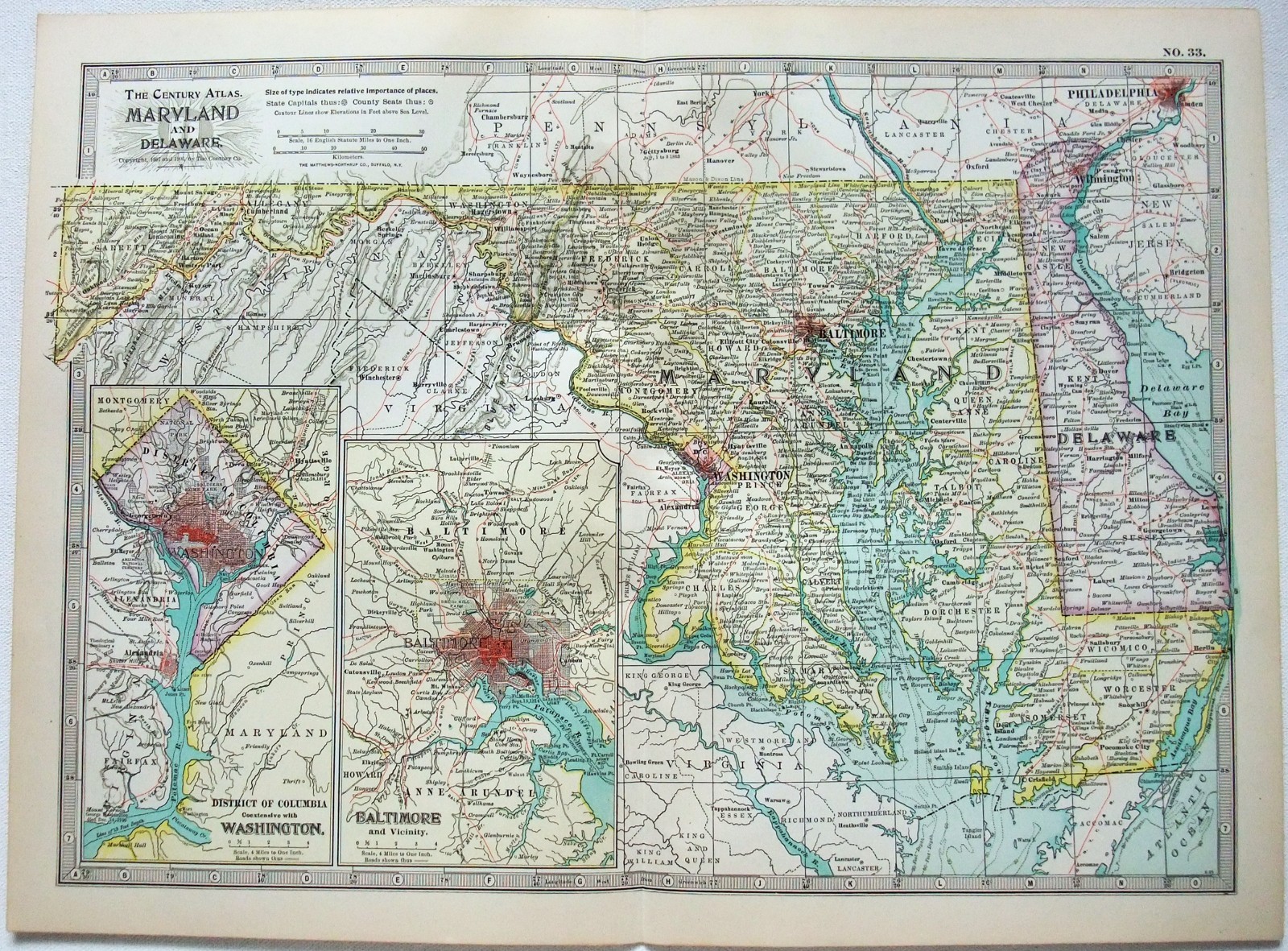 Maryland Delaware & DC – Original 1902 Map by The Century Company