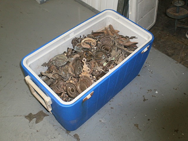ICE COOLER FILLED W 100’S PIECES ANTIQUE DRAW PULLS