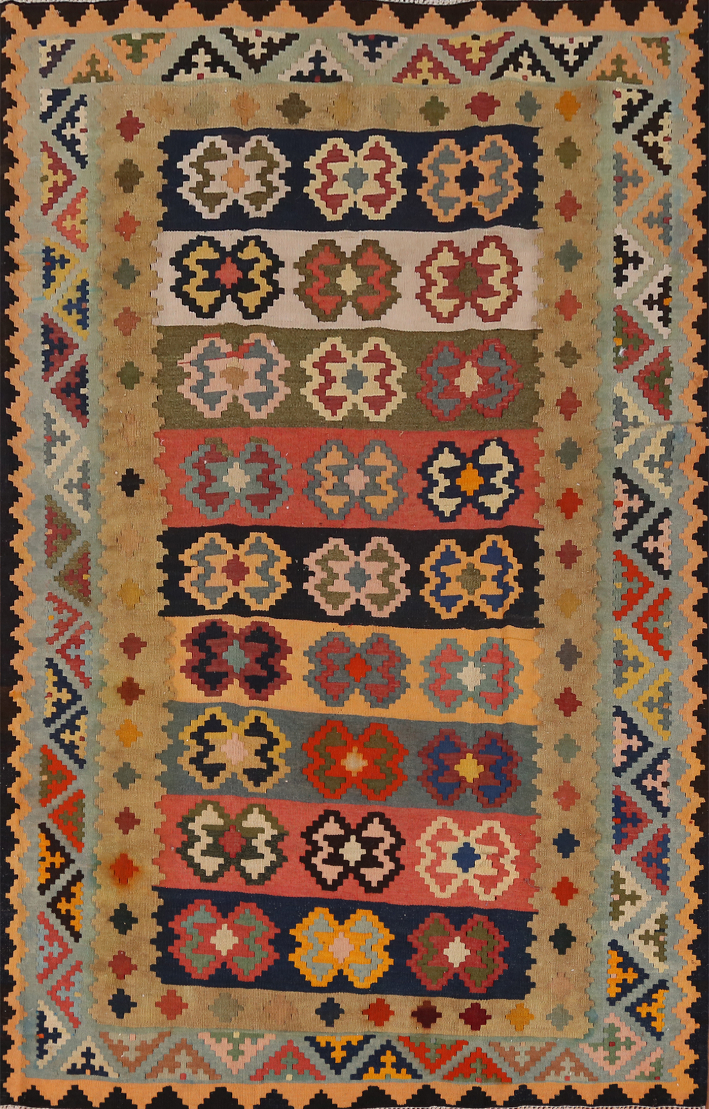 Tribal Flat-weave Vegetable Dye Kilim Area Rug Reversible Wool Nomad Carpet 5×8