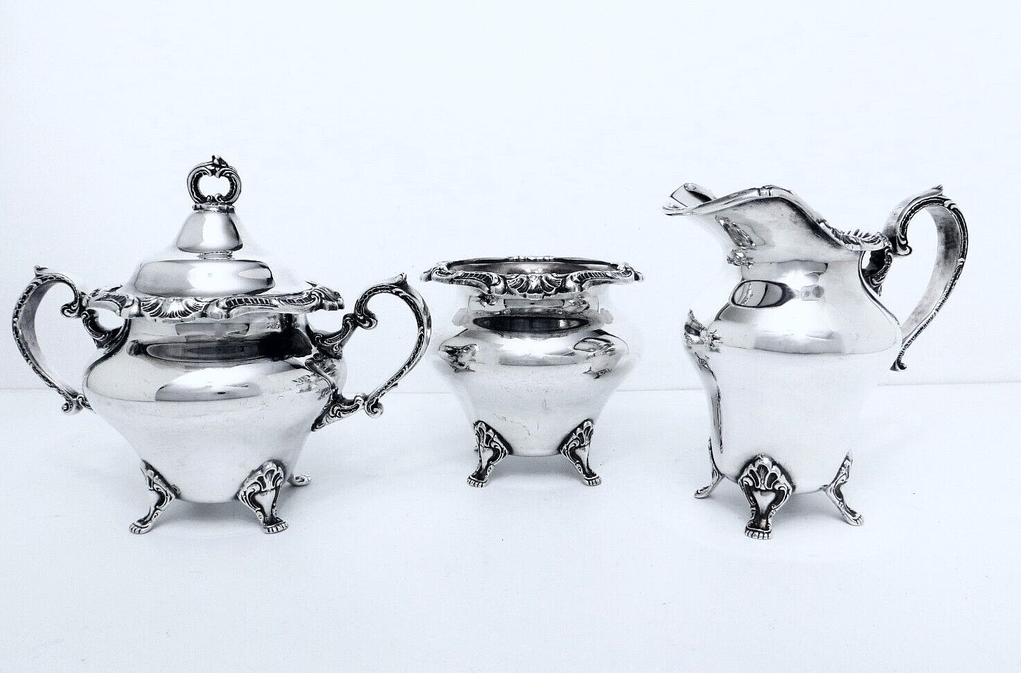 1950 GORHAM ANCHOR STRASBOURG COURT MIDCENTURY ROCOCO SHELL COFFEE TEA SET 5PC