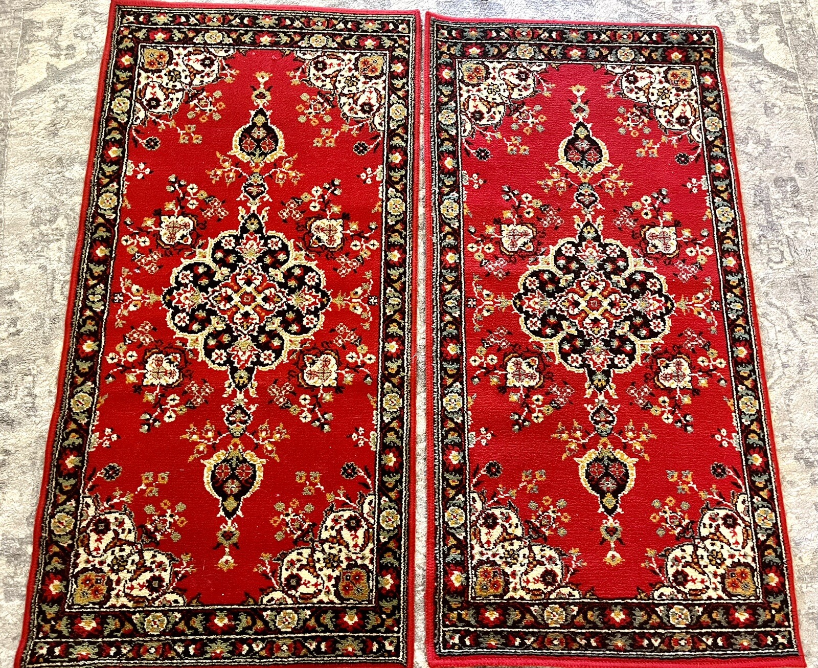 Pair Of Antique Vintage Tribal Handmade Wool Runners Rugs 4.5’x 2.2’ (52”x26”)
