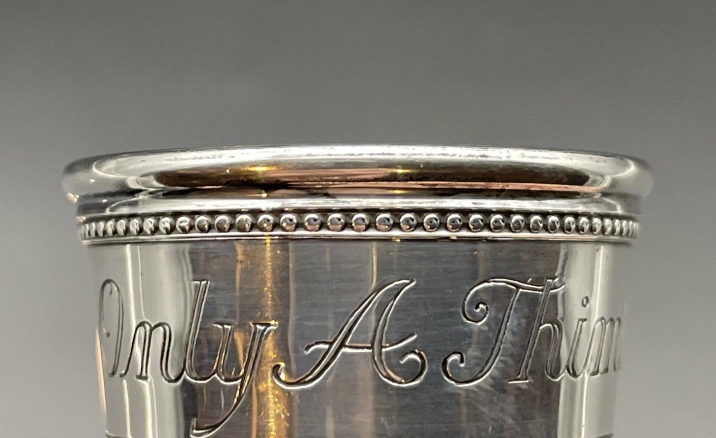 Thomae Co Sterling Silver “Only a Thimble full” Shot Glass No Monogram Barware