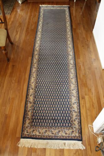 Saraband Boteh Paisley Blue Tasseled Runner Rug Made In India 31.5″ x 138″