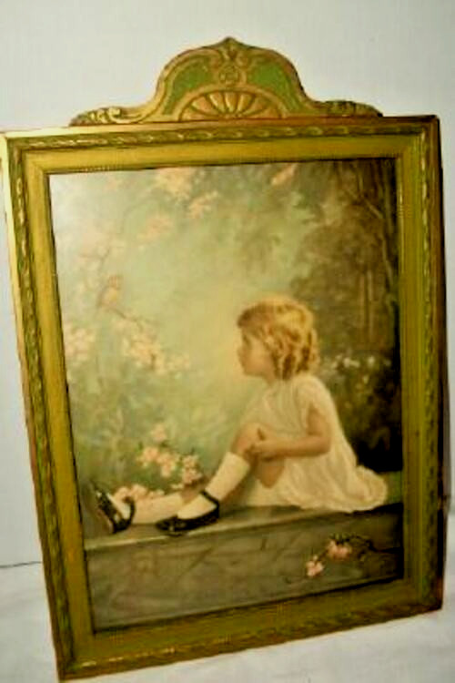 1920s Cottagecore Song of the Lark Print Florence Lindsey Green Frame Topper