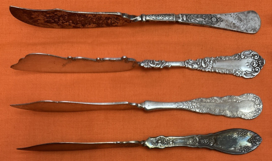 14 Pcs Antique to VIntage Silverplated TWIST HANDLED BUTTER SPREADER KNIVES