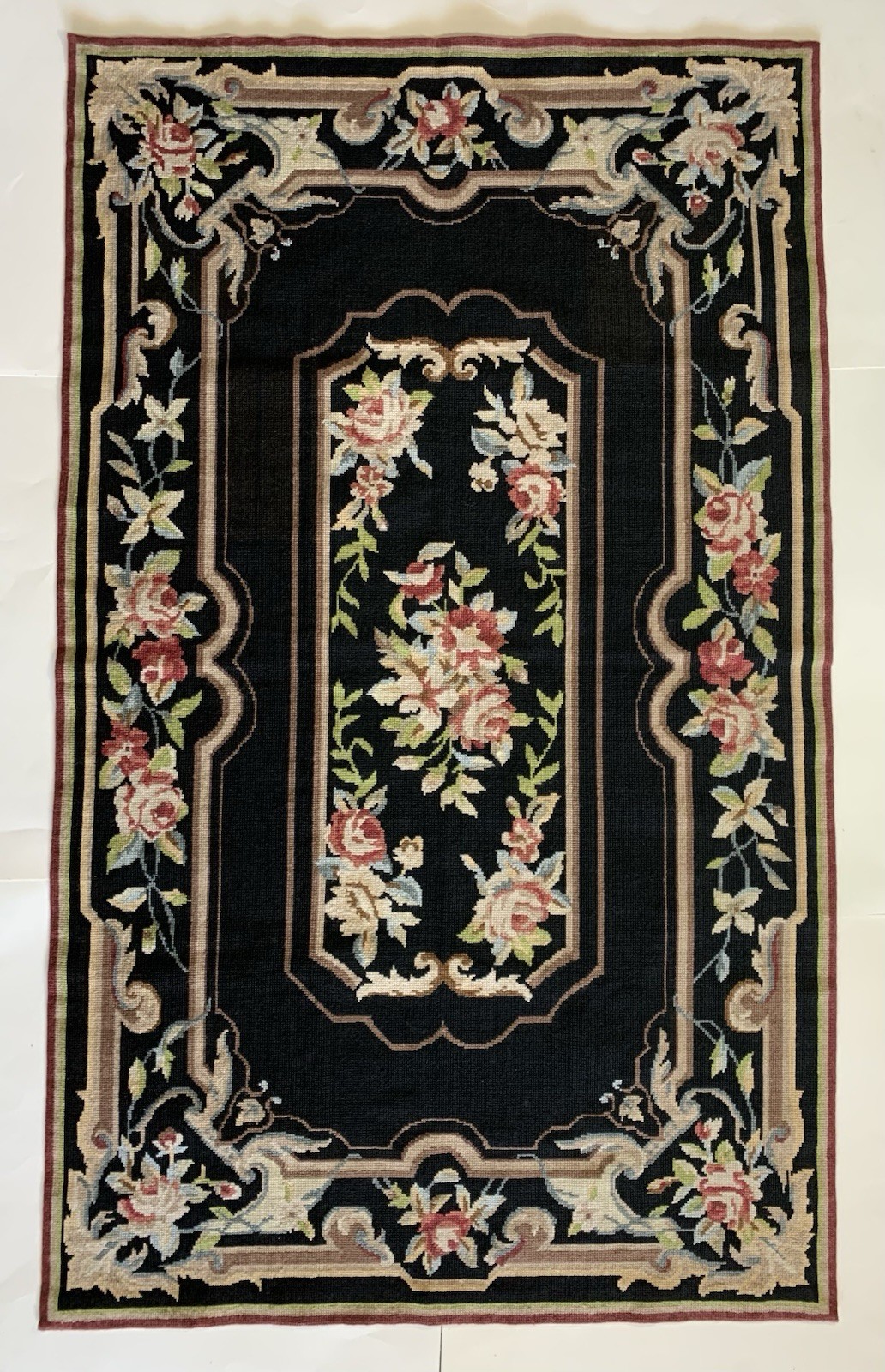 Vintage Handmade Needlepoint Wool Rug French Aubusson Tapestry (Approx. 3” x 5”)