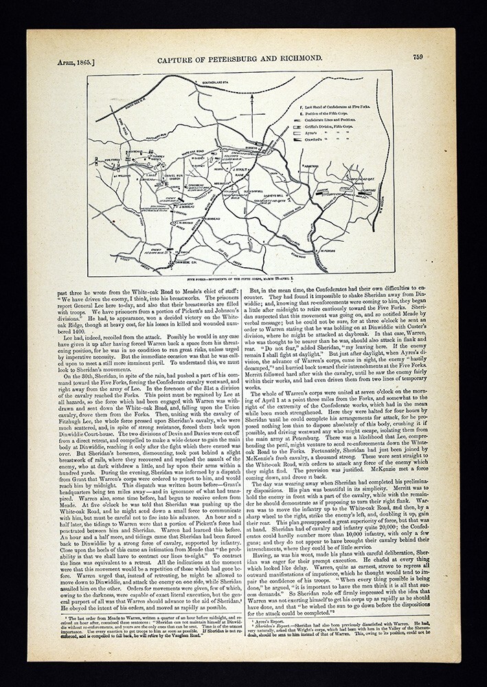 Harper Civil War Map Battle Five Forks Fifth Corps Movement Dinwiddie Virginia