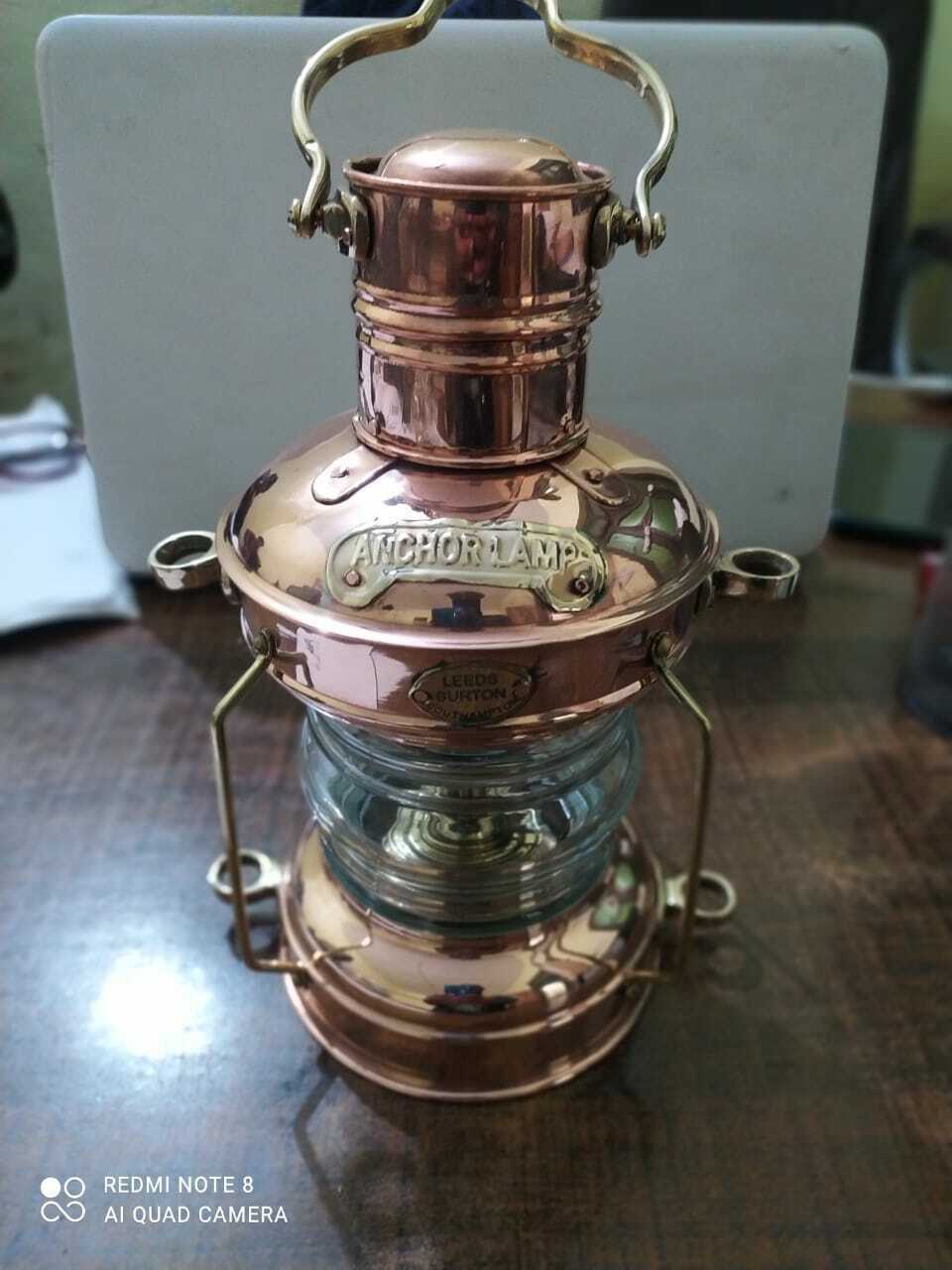Copper & Brass Anchor Oil Lamp Nautical Maritime Ship Lantern Boat Light 10″ New
