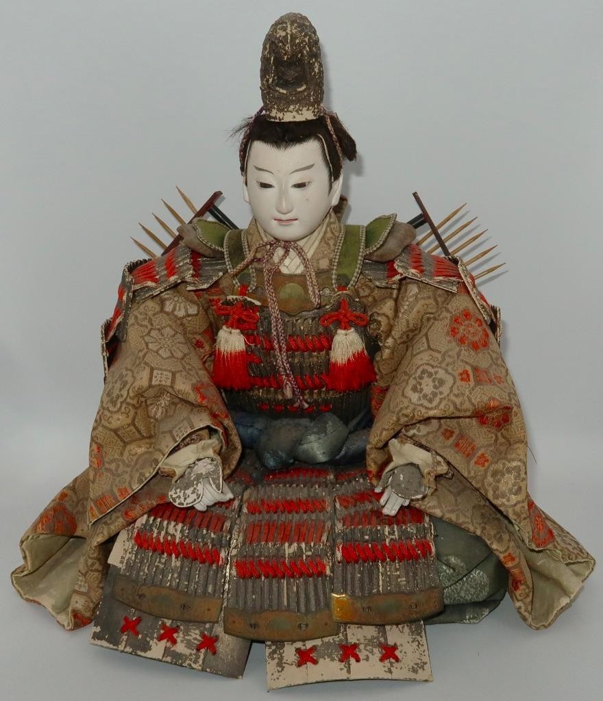 Antique C1900 Japanese Armor Sitting Shogun Samurai Doll Figurine, 12 1/2″