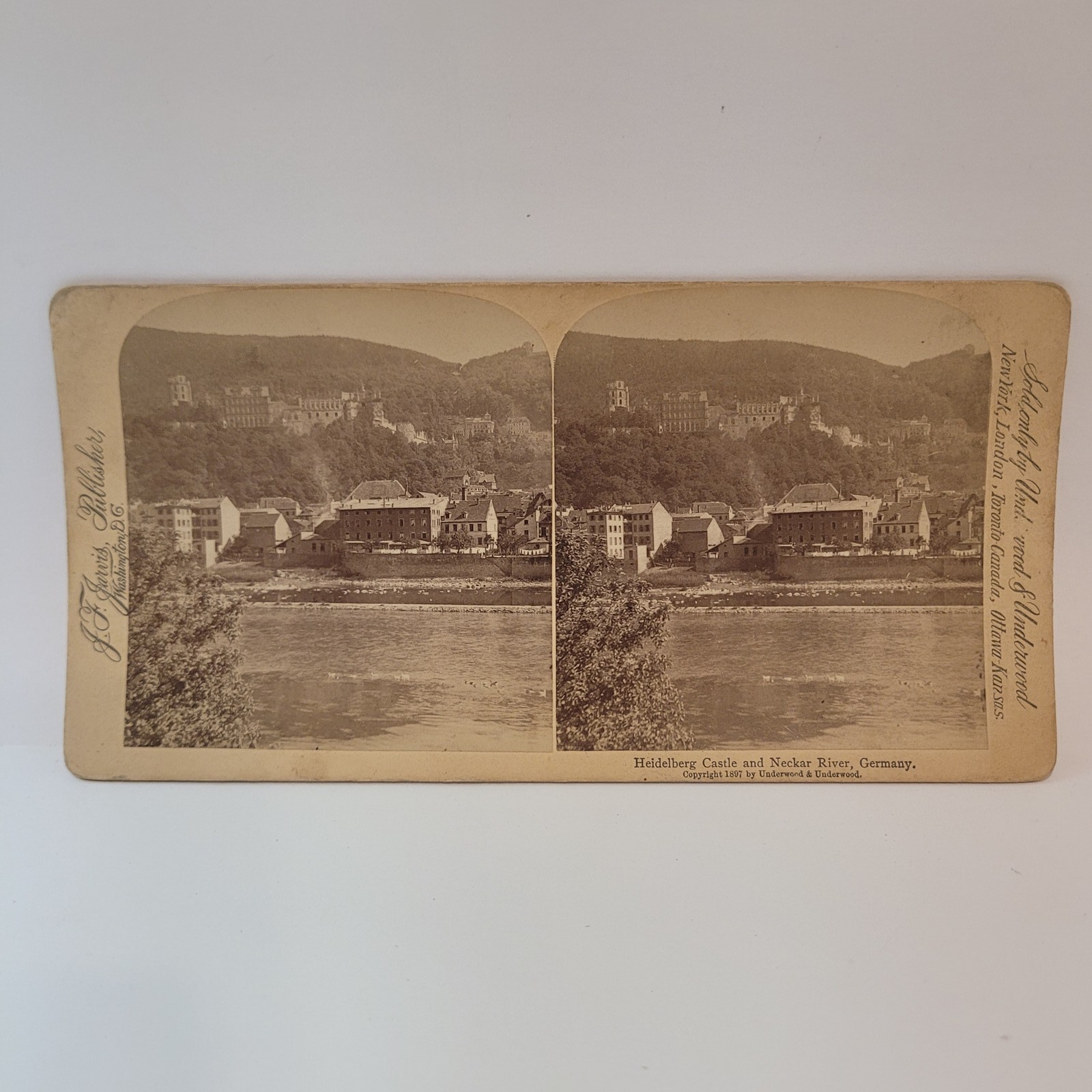 1897 Stereoview Card Heidelberg Castle & Neckar River Germany Underwood Jarvis