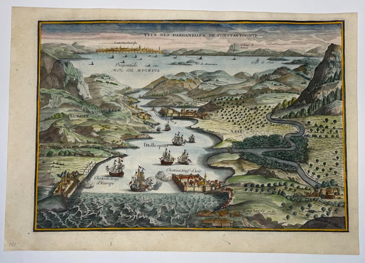 DARDANELLES CONSTANTINOPLE TURKEY c. 1705 NICOLAS DE FER ANTIQUE VIEW