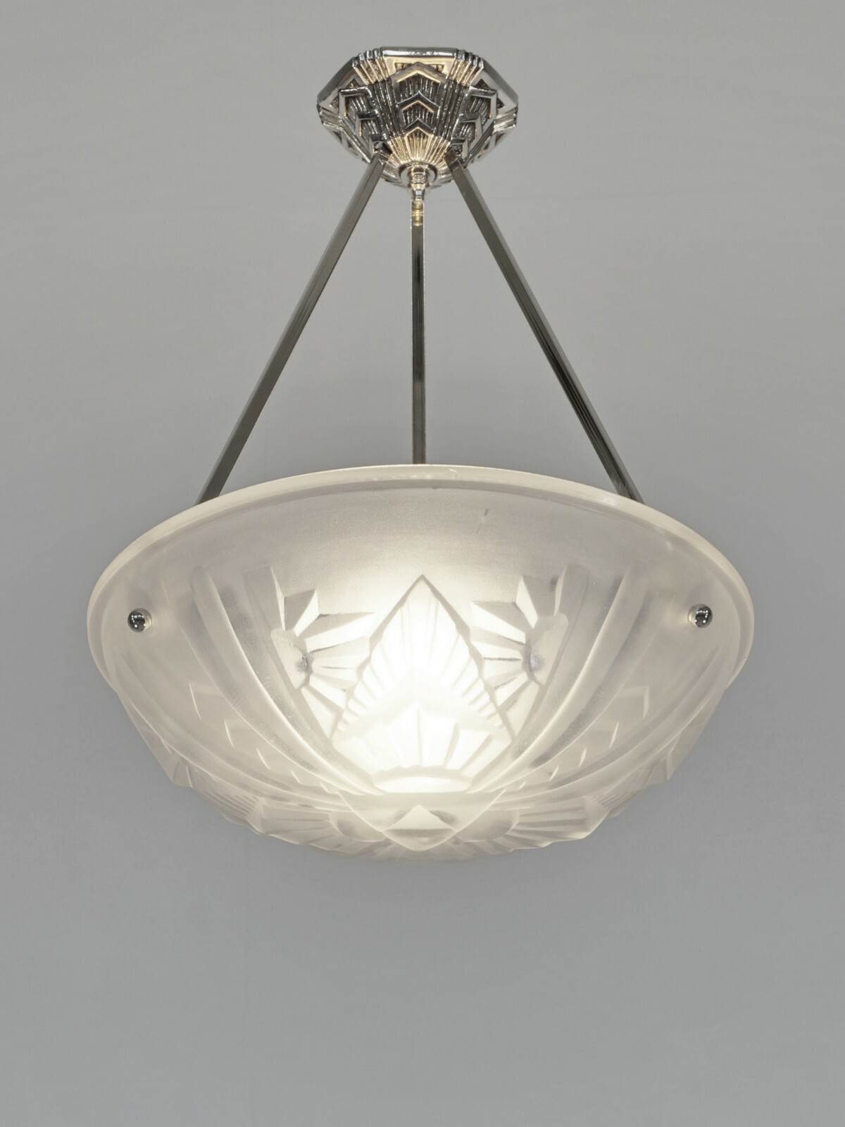 MOUYNET : A FRENCH 1930 ART DECO PENDANT two available . chandelier Degué
