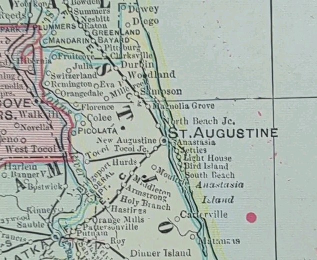 Vintage 1905 FLORIDA Map 14″x22″ Old Antique Original ST AUGUSTINE JACKSONVILLE