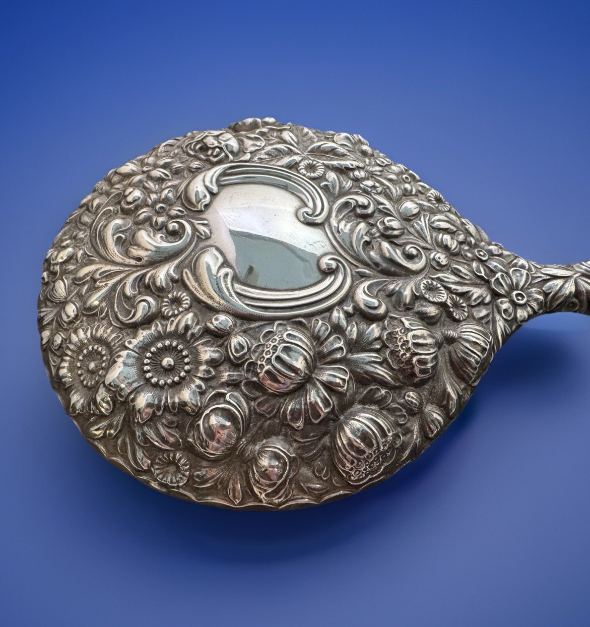 Gorham Sterling Silver 10” Handheld Mirror, Pattern “Cluny”. 19th Century