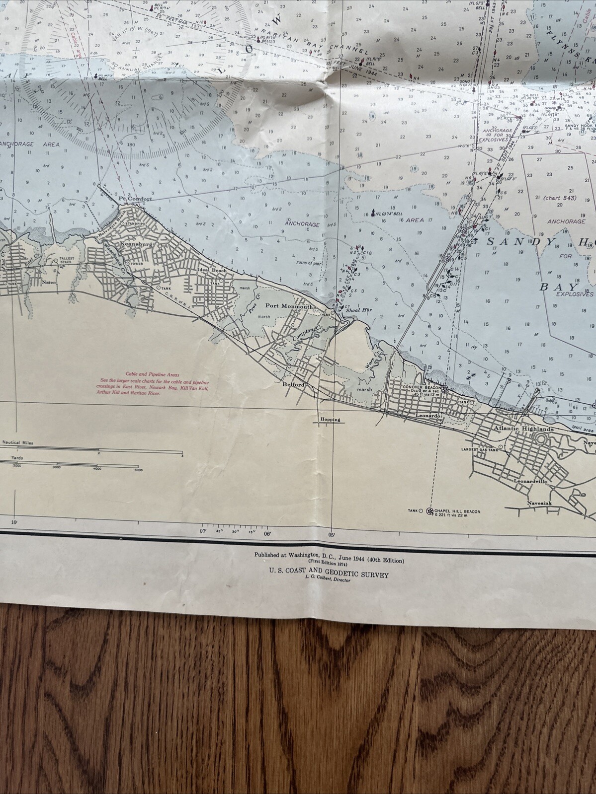 Vintage 46×36 Map NEW YORK HARBOR, Staten Island US Coast Geodetic Survey 1944