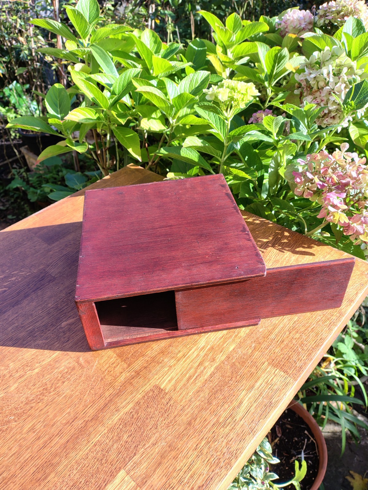 Vintage Handmade Wooden Box With Sliding Lid