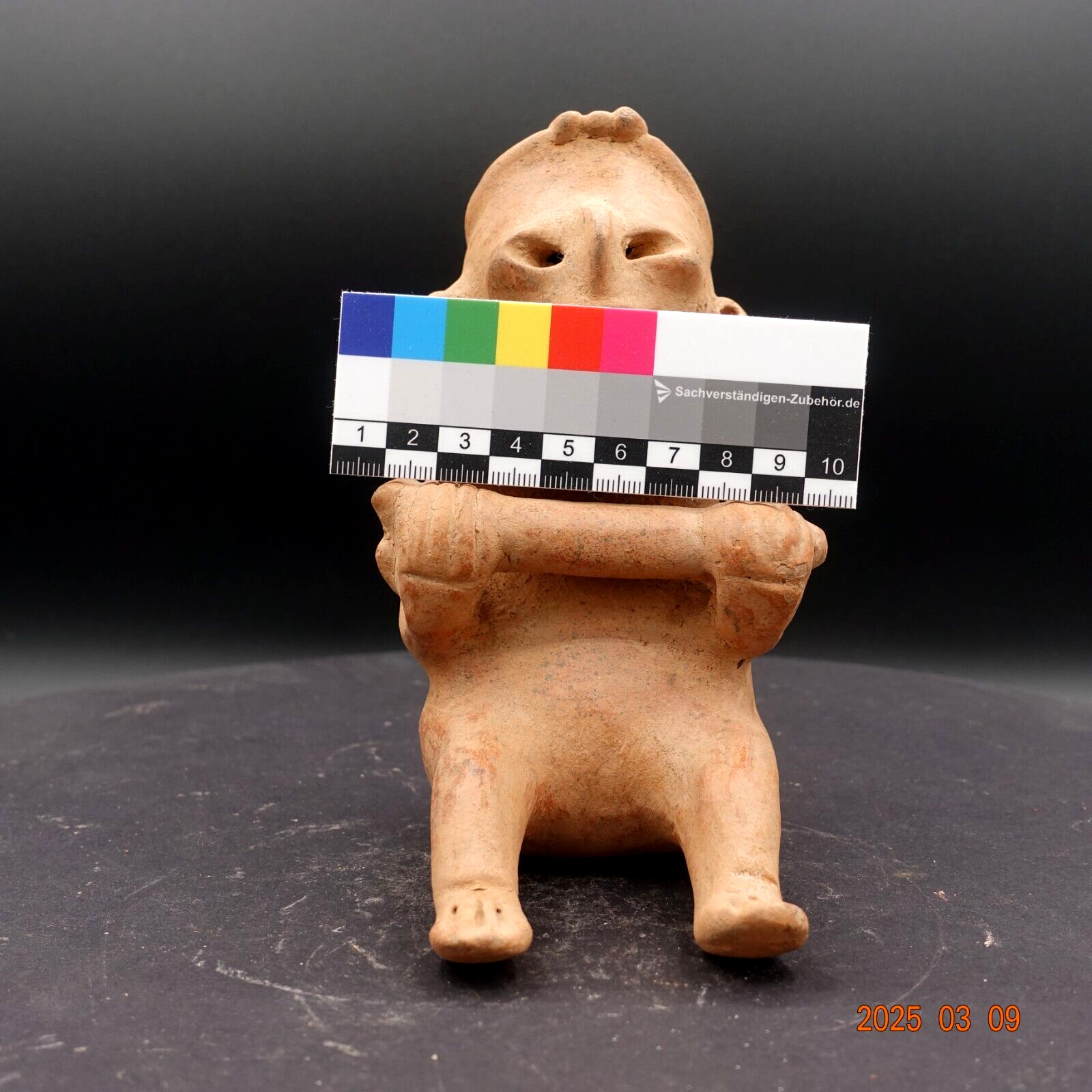 Pre-Columbian Authentic Artifact Ceramic Pottery Mono-chrome, Seated Boy
