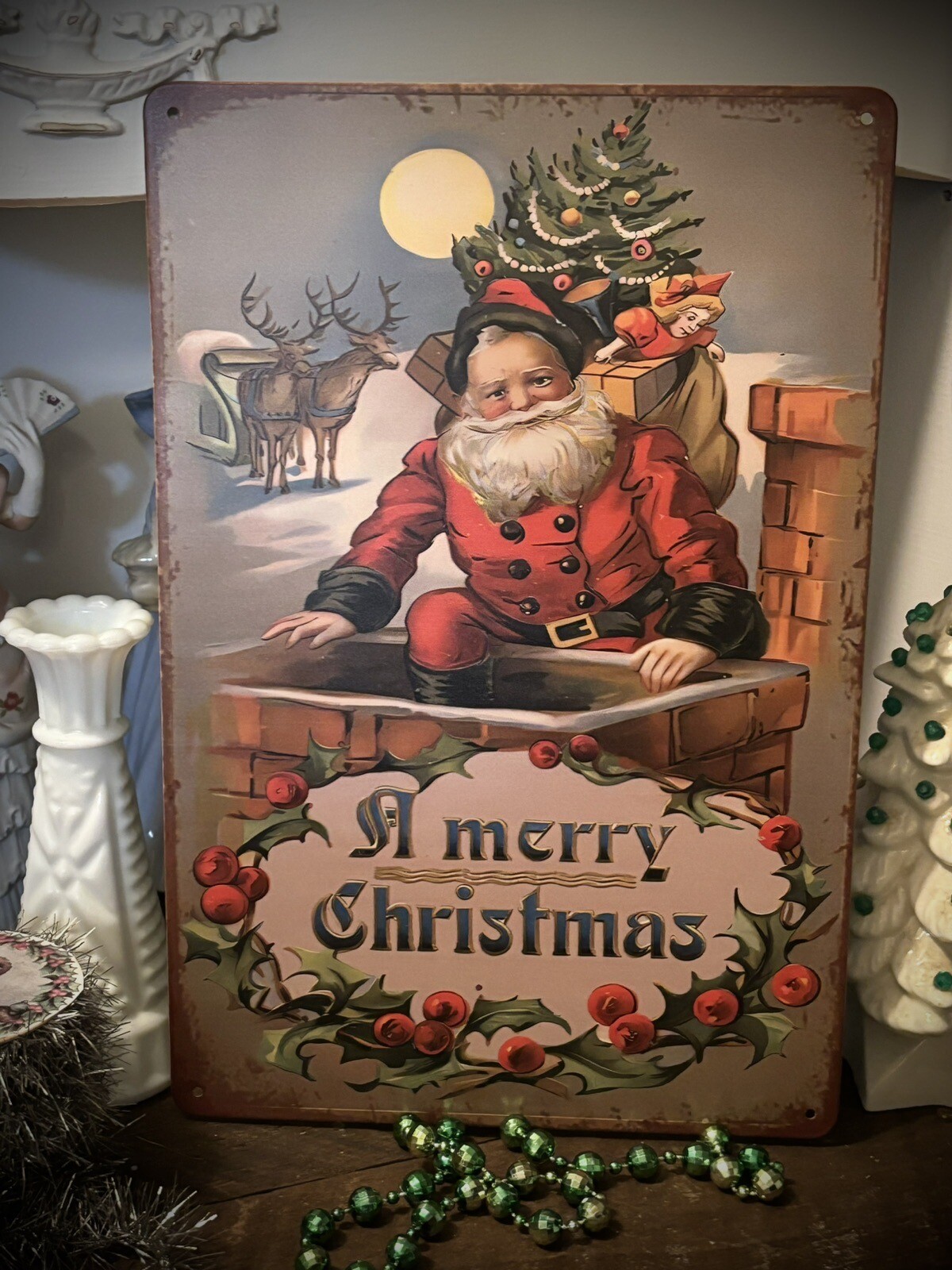 A Merry Christmas Santa Claus Vintage style Advertising Metal Sign 12″ X 8”