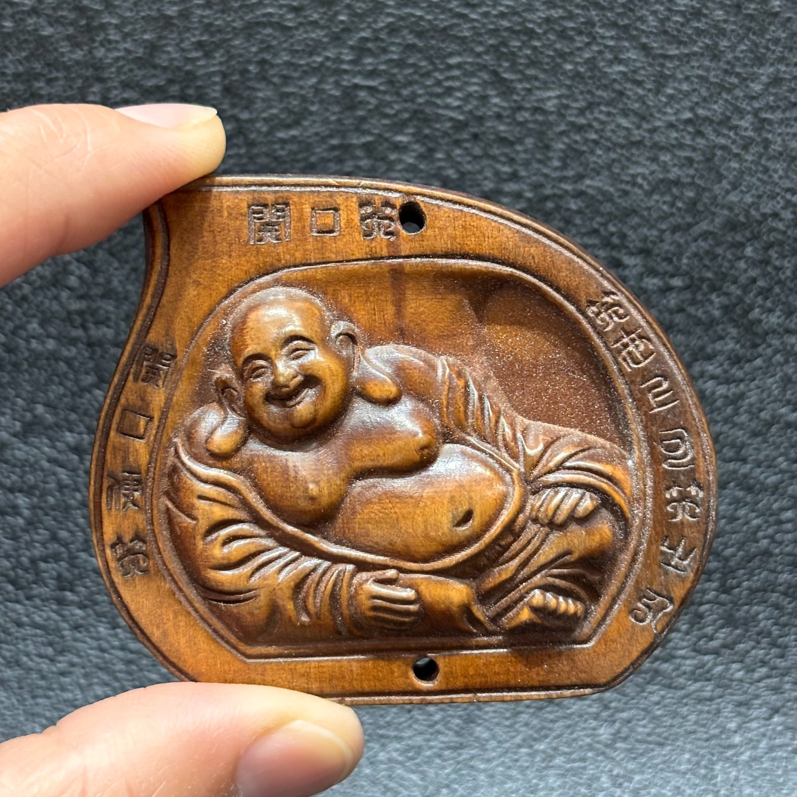6.5 CM China Exquisite Boxwood Handmade Carved Maitreya Buddha Pendant W276